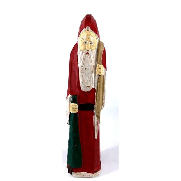 Midwest Of Cannon Falls Folk Art Santa Claus Figurine Hand Carved Wood 8" Tall - Picture 1 of 6